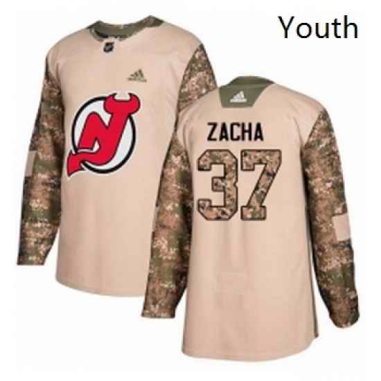 Youth Adidas New Jersey Devils 37 Pavel Zacha Authentic Camo Veterans Day Practice NHL Jersey